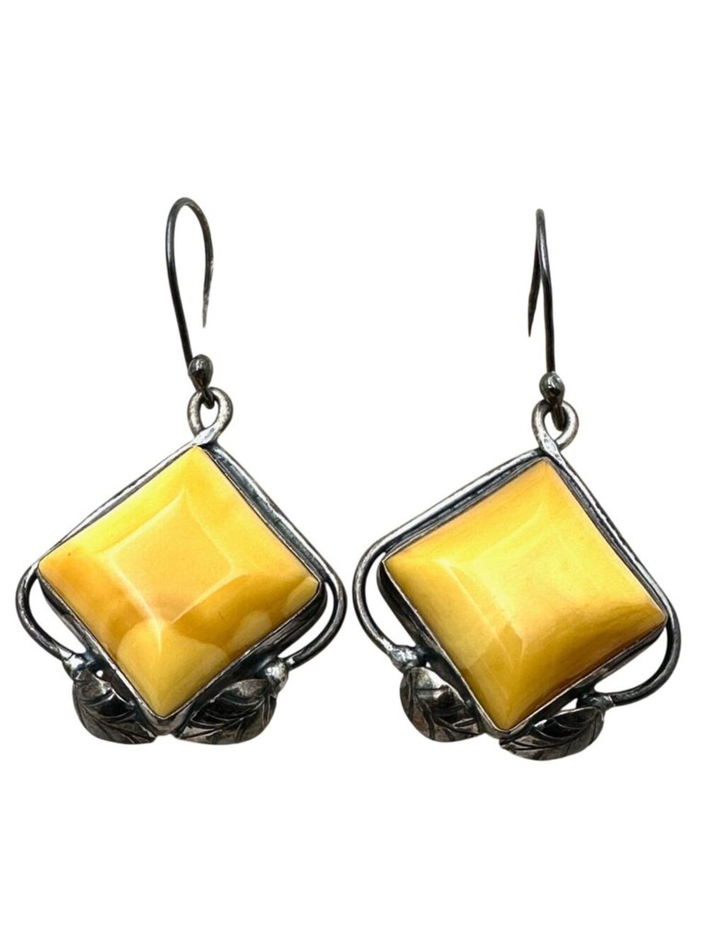 Vintage Mid Century Artisan Natural Amber Sterling Silver Earrings Pierced